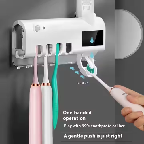 Automatic Ultraviolet Toothbrush Sterilizer Sensor Technology Punch-Free Installation Plastic Toothpaste Squeezer Sanitizing