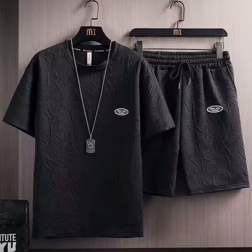 Summer Tshirt Shorts 2 Pieces Set black Tracksuit Mens 3d Letters Vintage Streetwear Creative Pattern Men Sets Short Outfits （Size XL）