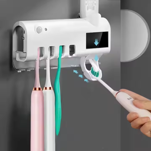 Automatic Ultraviolet Toothbrush Sterilizer Sensor Technology Punch-Free Installation Plastic Toothpaste Squeezer Sanitizing