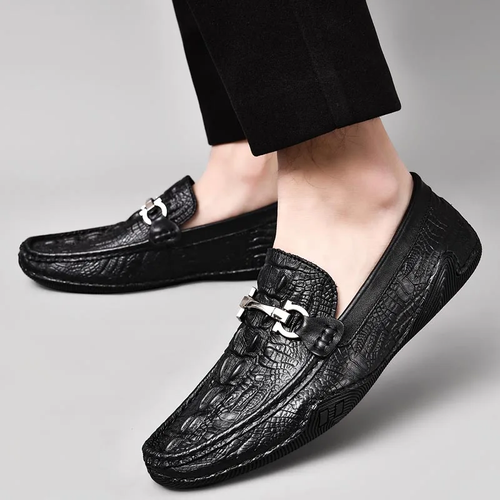Crocodile  Pattern Low Top slip on Loafers Size 42 Driving Leather Shoes for Men（color： black）