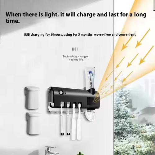 Automatic Ultraviolet Toothbrush Sterilizer Sensor Technology Punch-Free Installation Plastic Toothpaste Squeezer Sanitizing