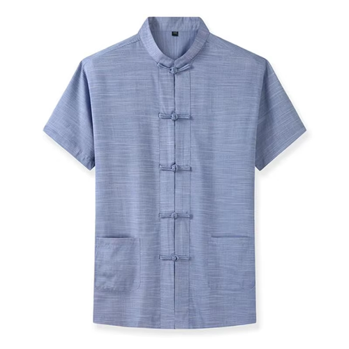 Men's Short Sleeve Shirt  Loose Casual Traditional Kung Fu Male Shirt  (Color: Black Size: L)