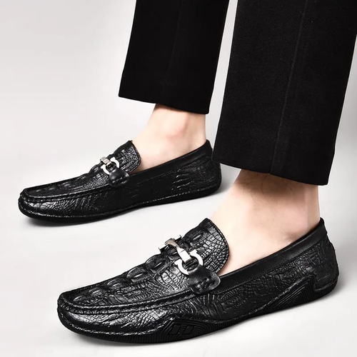 Crocodile  Pattern Low Top slip on Loafers Size 42 Driving Leather Shoes for Men（color： black）