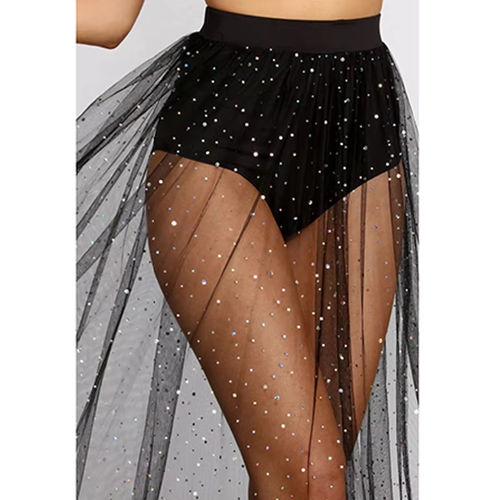 High Waist Mesh Sexy Fashion Women's Skirts Mesh Elegant Casual Long Split Skirt 2025 Summer Clothes