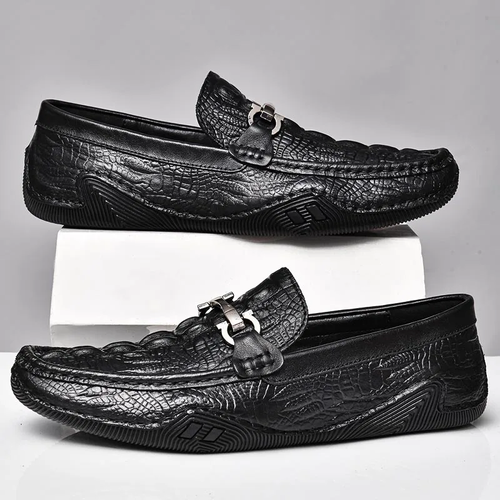 Crocodile  Pattern Low Top slip on Loafers Size 42 Driving Leather Shoes for Men（color： black）