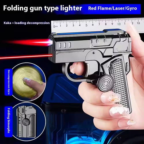 Fashionable dual shape decompression gyro lighter modern multifunctional foldable metal windproof lighter