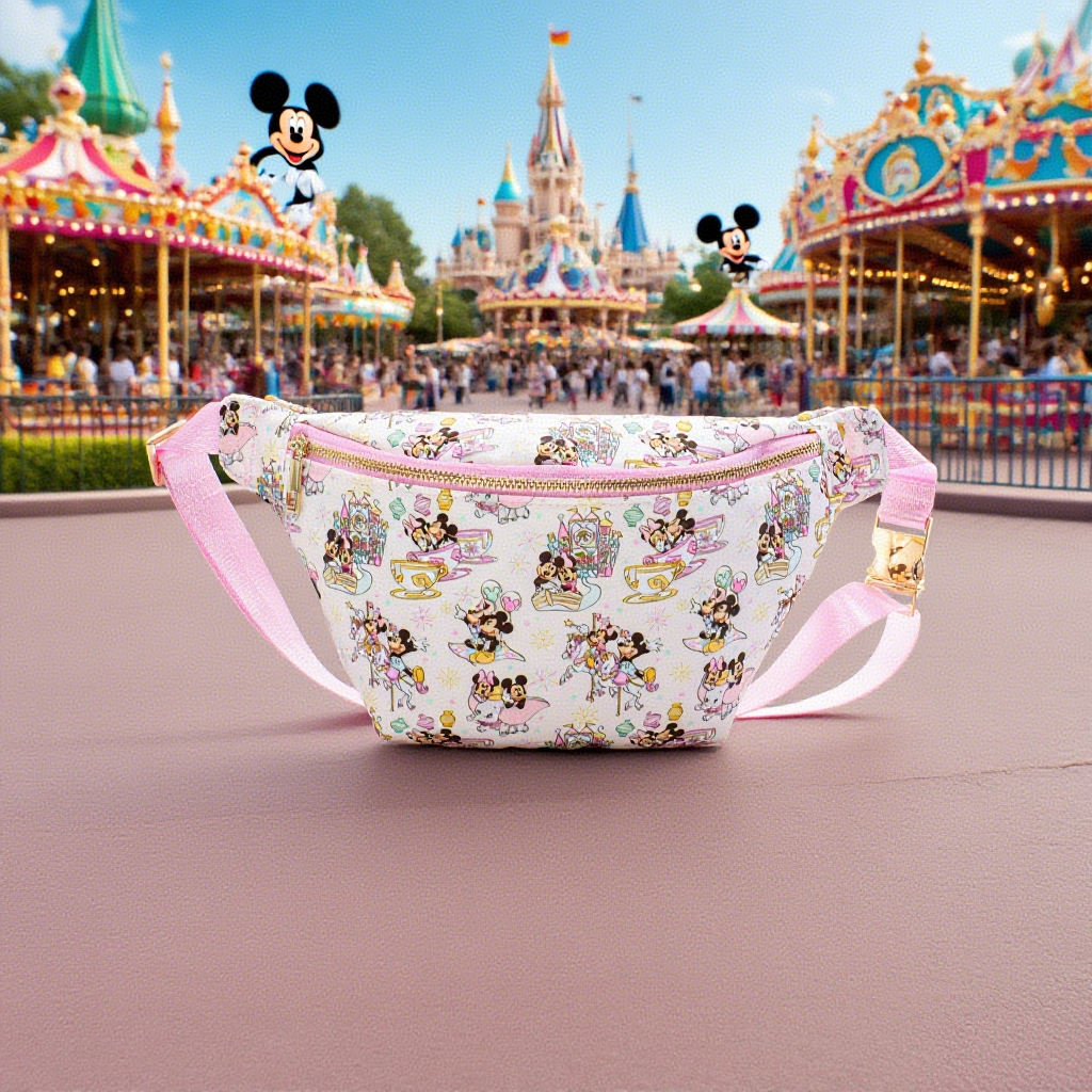 Fast Ship All Over Printing Mouse Head Jumbo Waterproof Nylon Crossbody Chest Belt Bag Magic Fanny Pack Large Bum Bag