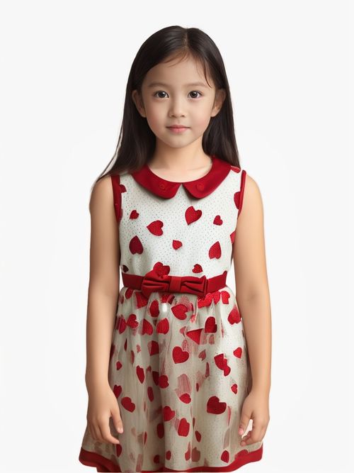 Children's Heart Printed Tulle Evening Dress