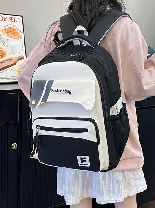 Large-capacity backpack for leisure travel, campus style, color-matching schoolbag for junior and senior high school students