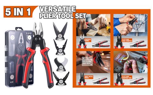 Multifunctional 5-in-1 Interchangeable Pliers Set Tool Wire Pliers Vise Strippers Crimping Pliers
