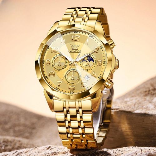 Mens Steel Quartz Watches With Multifunctional Chronograph Waterproof Luminous Moon Phase Watch Men Gifts Vintage