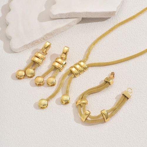 18k Electroplated Long Necklace Geometric Tassel Earrings Bracelet Women Party Wedding Gift Jewelry Set