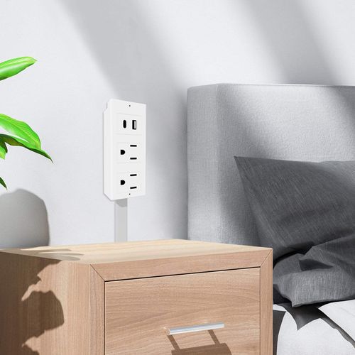Short extension cord power socket extender with protector, flat multi-plug extender for home office