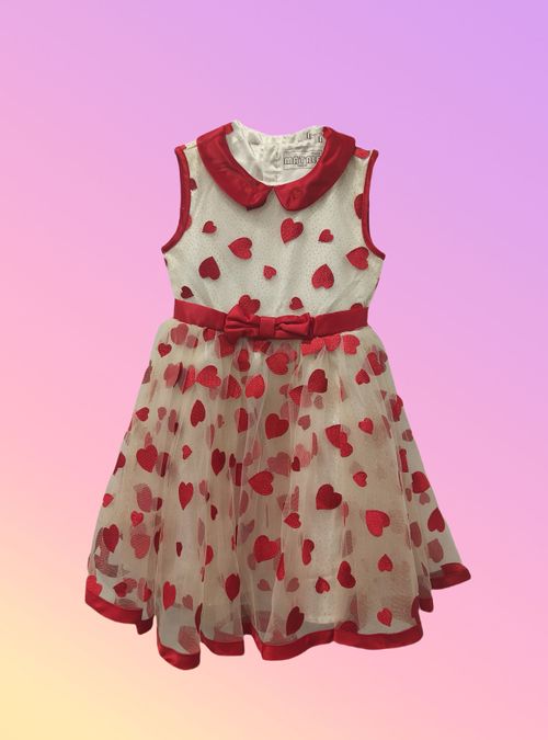 Children's Heart Printed Tulle Evening Dress