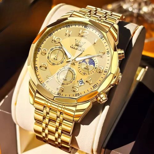 Mens Steel Quartz Watches With Multifunctional Chronograph Waterproof Luminous Moon Phase Watch Men Gifts Vintage
