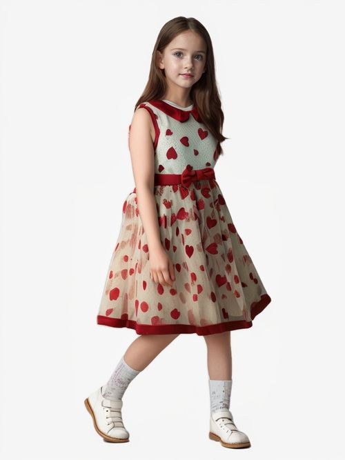 Children's Heart Printed Tulle Evening Dress