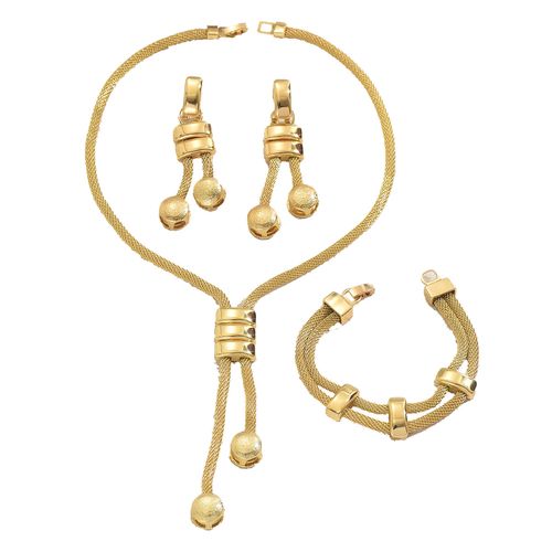 18k Electroplated Long Necklace Geometric Tassel Earrings Bracelet Women Party Wedding Gift Jewelry Set