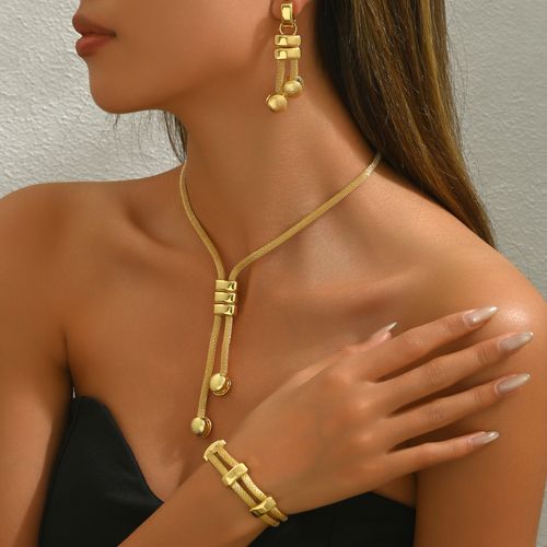 18k Electroplated Long Necklace Geometric Tassel Earrings Bracelet Women Party Wedding Gift Jewelry Set