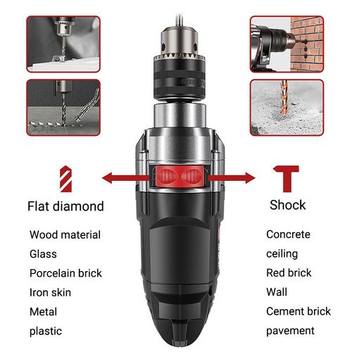 Wall-penetrating concrete impact drill, household hand-held electric drill, gun drill, electric drill tool with cable, plug in 220V concrete