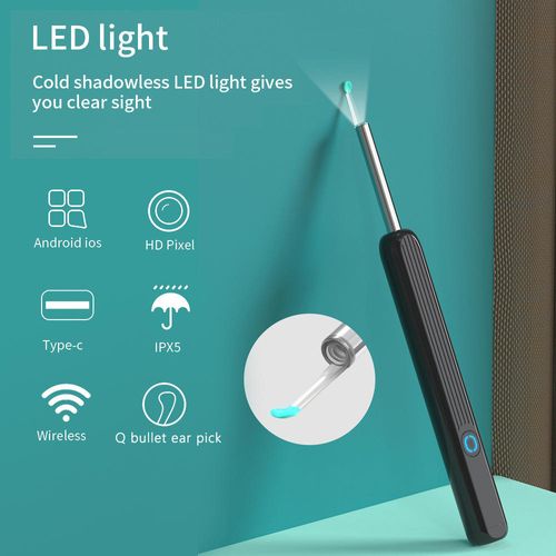 Visual ear picking spoon, the ultimate ear-cleaning tool. Ear picking spoon, a high-definition intelligent ear endoscope, classic black + 8-piece set