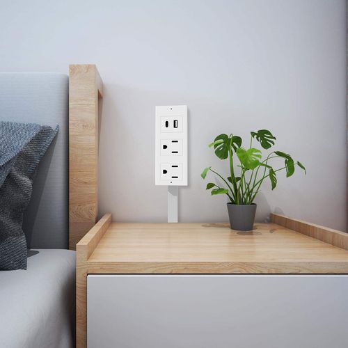 Short extension cord power socket extender with protector, flat multi-plug extender for home office
