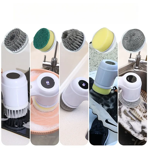 Multi-functional electric cleaning brush, mini household kitchen and bathroom waterproof, multi-brush head portable, lazy person's magic brush