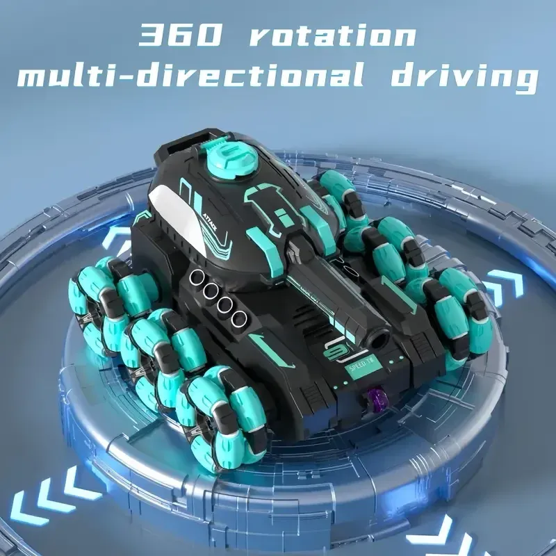 Six-wheel transformable stunt remote control tank - all-terrain vehicle 2.4G gesture sensing, dual remote control, launch, 360° drift stunt, music and lighting
