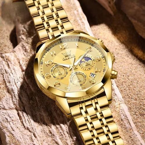 Mens Steel Quartz Watches With Multifunctional Chronograph Waterproof Luminous Moon Phase Watch Men Gifts Vintage