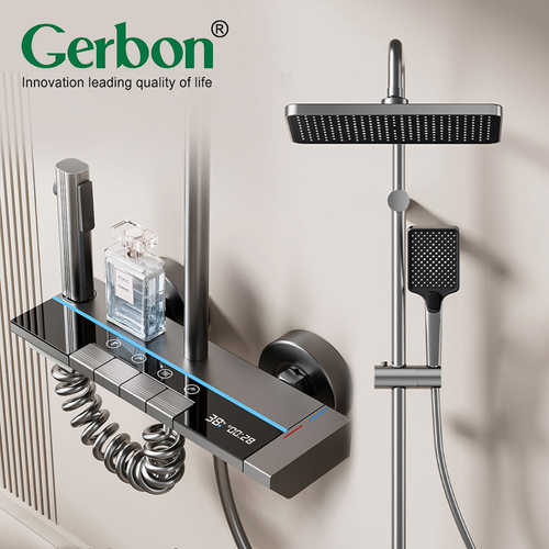 Digital display atmosphere piano key shower head set for home use