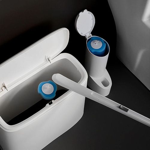 Wall-mounted soft rubber flat-head bathroom cleaning brush holder set with ventilation slot base TPR toilet brush