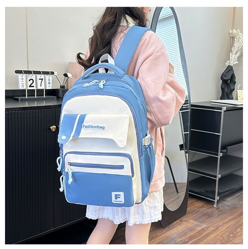 Large-capacity backpack for leisure travel, campus style, color-matching schoolbag for junior and senior high school students