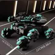 Six-wheel transformable stunt remote control tank - all-terrain vehicle 2.4G gesture sensing, dual remote control, launch, 360° drift stunt, music and lighting