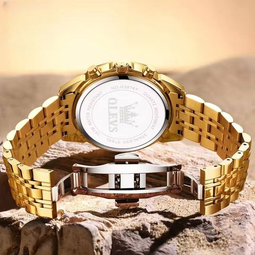Mens Steel Quartz Watches With Multifunctional Chronograph Waterproof Luminous Moon Phase Watch Men Gifts Vintage
