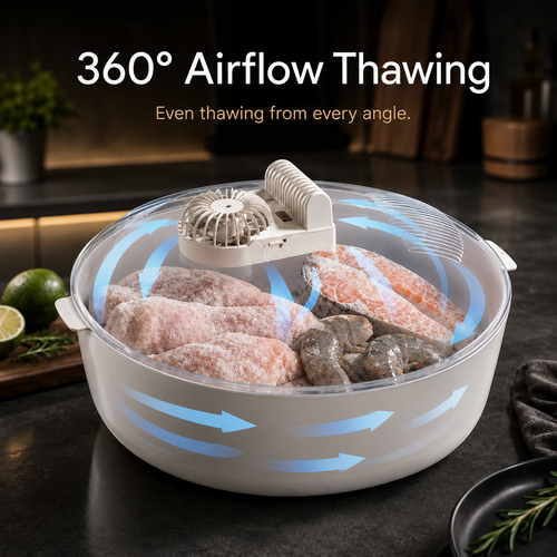 🔥HOT SALE🔥COD! Fast Thawing 4-in-1 Meat Defroster Tray with UV Sterilization, Drainage Design, No-Mess Kitchen Ice Melter for Frozen Meat & Seafood