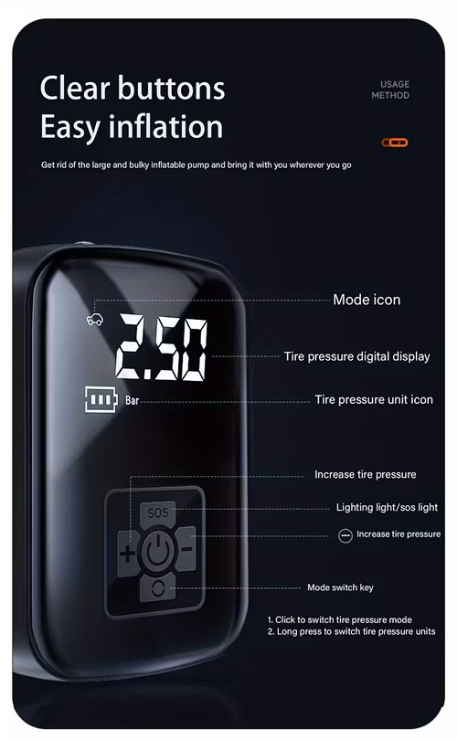 Tire Inflator Portable Air Compressor, Fast Cordless Air Pump, Digital Display With Multi-function Nozzle Adapter And Long-lasting Lithium Battery For electric car Car Motorcycle Bicycle Tire Ball, Auto Parts