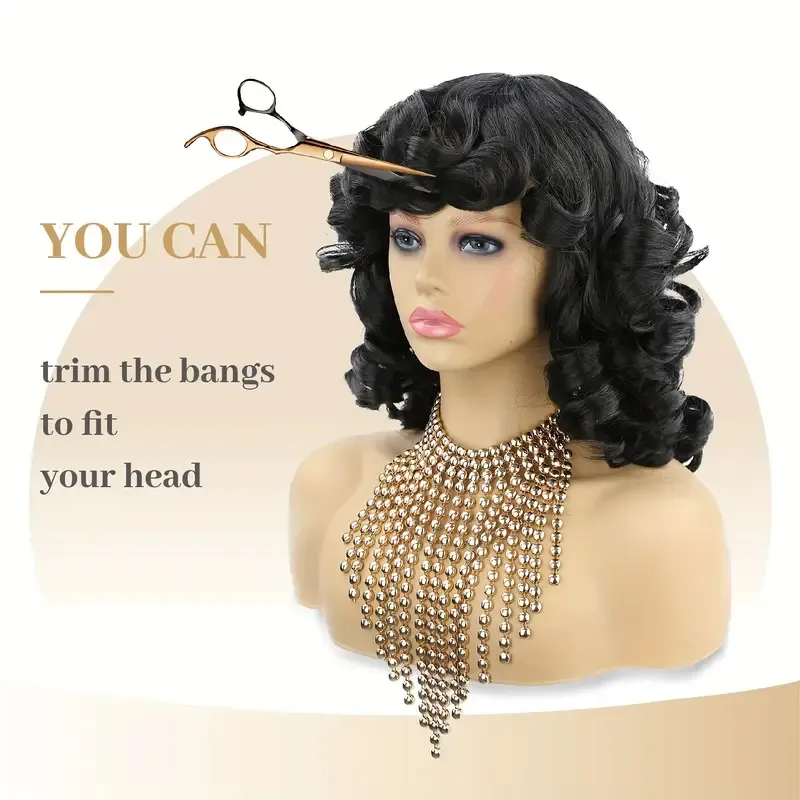 Short Curly Wigs with Bangs Big Curly Hair Wig Bouncy Fluffy Synthetic Afro Kinky Curls Hair Heat Resistant Wigs Cosplay Party Full Wigs for Women
