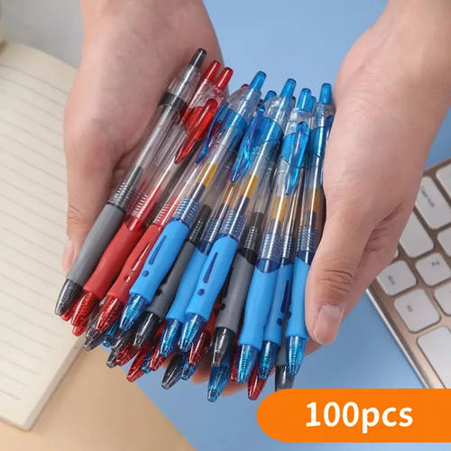 A Set of 100 Retractable Gel Pens with 0.5Mm Black, Blue, And Red Ink, Including 50 Gel Pens And 50 Replacement Refills, Suitable for Writing And Office Use at Home, School, And in The Office.