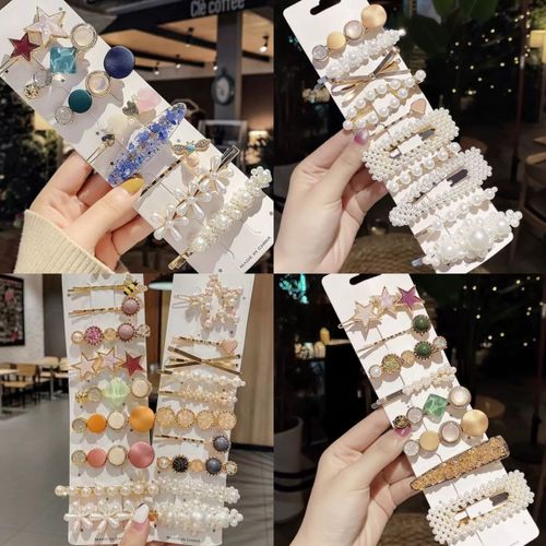 Set of 46 Assorted French-Style Pearl Hairpins for Women, Featuring Cute Korean Designs, Side Bb Clips, And Simple Duckbill Clips Available for Wholesale.