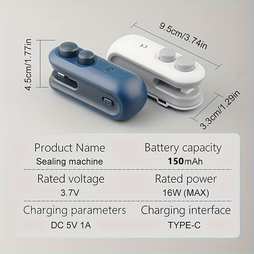 5 pack Portable Mini Sealer with Built-in Lithium Battery, Rechargeable, Magnetic, Ideal for Home and Travel Use