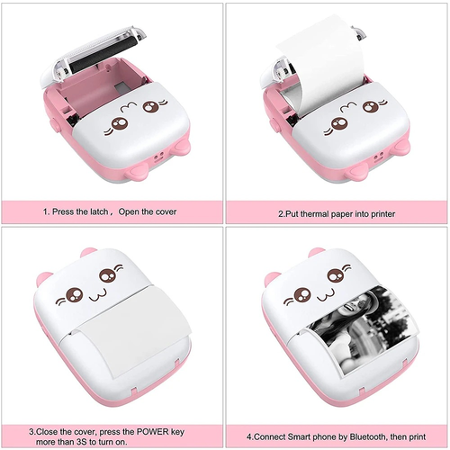 Cute Portable Printer with Cloth Bag and Plenty of Printing Paper | 200dpi Wireless BT, Photo and Label Printing, USB Charging, Ink-less, Ideal for Travel and Home Use, Includes USB Cable | COBEISI Brand