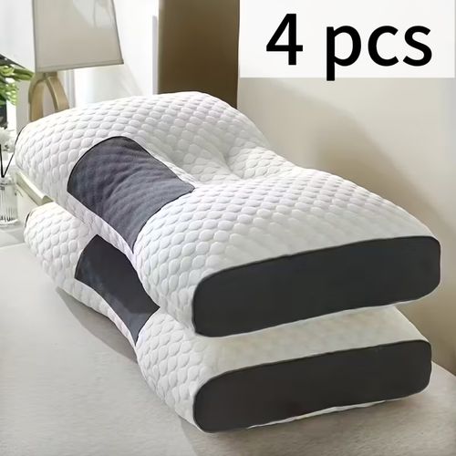 4 Ultra-Soft Neck Support Pillows - Premium Pillow Inserts with Removable, Machine-Washable Covers for Ultimate Comfort. Deep Sleep, Breathable Fabric. Modern Bedroom Essential.