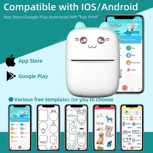 Cute Portable Printer with Cloth Bag and Plenty of Printing Paper | 200dpi Wireless BT, Photo and Label Printing, USB Charging, Ink-less, Ideal for Travel and Home Use, Includes USB Cable | COBEISI Brand