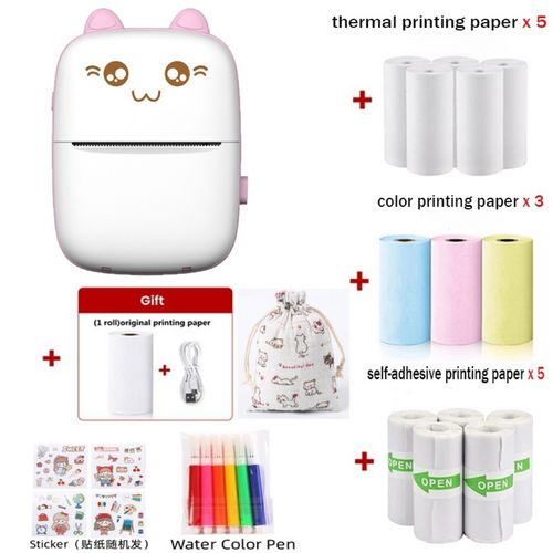 Cute Portable Printer with Cloth Bag and Plenty of Printing Paper | 200dpi Wireless BT, Photo and Label Printing, USB Charging, Ink-less, Ideal for Travel and Home Use, Includes USB Cable | COBEISI Brand