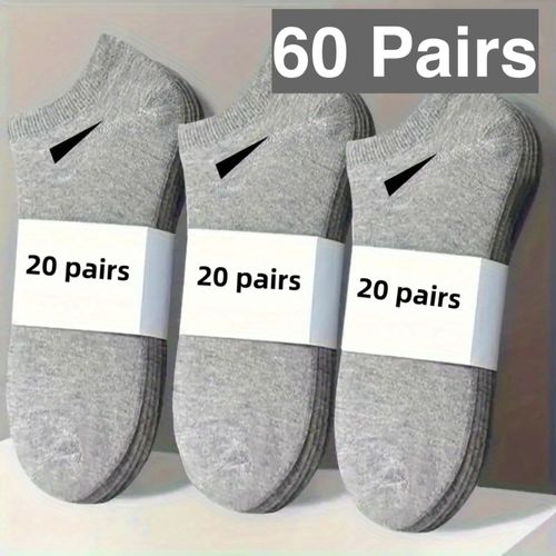 60 Pairs of Men's Breathable Socks - THCBME Men's & Women's Black White Grey Ankle Socks - No-Wash Anti-Odor Quick-Dry Low-Cut Boat Socks, Bulk Pack (50 Pairs) for Summer,, Travel, Casual Attire - Unisex Short Socks for &