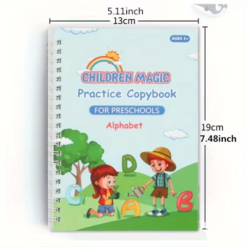 Help children grow 4 Practice Notebooks + 5 Pen Refills + 1 Grip: Magic Practice Writing Book for Beginners, a Tracing Book for Numbers And English, Fun Writing Stickers with Disappearing Ink.