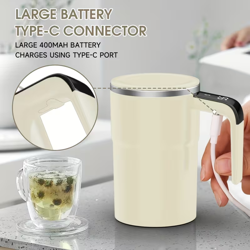 Self Stirring Mug, Auto Magnetic Coffee Mug with LED Display Temperature, Rechargeable Automatic Stirring Mug, 12oz Self Mixing Cup with Lid to Stir Coffee Mixed Milk at Desk Use