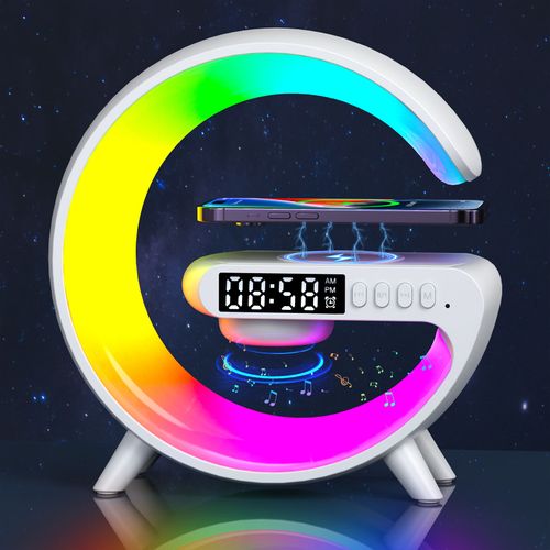 Mini G Lamp Smart Speaker APP Control Alarm Clock RGB Dynamic Atmosphere Night Light 15W Wireless Charger Table Lamp