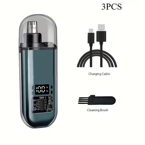 3 pc installed ear and nose hair trimmer with LED display, suitable for both men and women, painless USB rechargeable eyebrow, facial and nose hair trimmer, professional double-edged blade