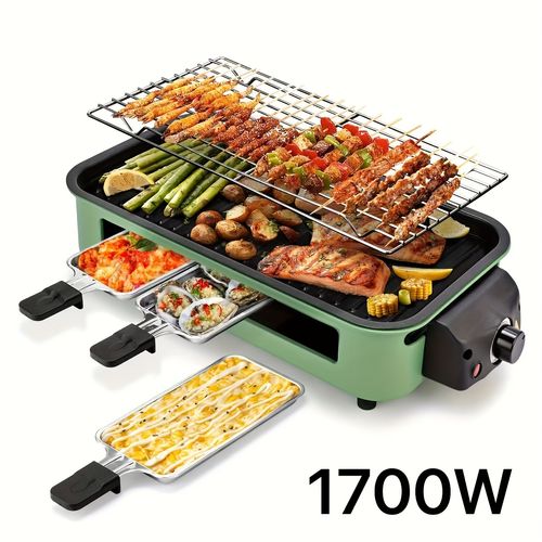 1500W Smokeless Electric Grill with Removable Non-Stick Griddle & Hot Pot - Indoor Portable BBQ Grill with Adjustable Temperature Control,