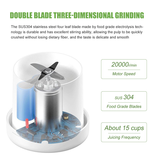 Portable 350ml stainless steel blending bowl juicer with USB wireless power supply